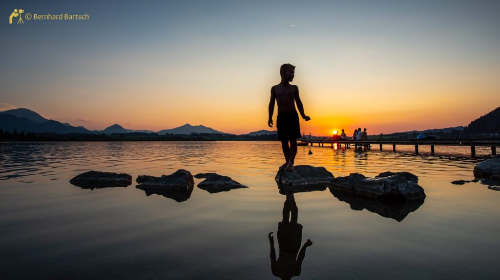 Sonnenuntergang am Hopfensee Nähe Füssen, Foto vom Fotograf und Webdesigner Bernhard Bartsch